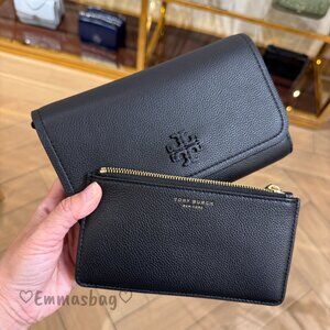 New‼️Tory Burch Thea Flat Wallet Crossbody in Black 169971 $375